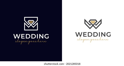 letter w for wedding with elegant diamond jewelry shop or your decoration icon logo design