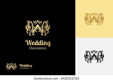letter W wedding identity logo design with abstract decoration element