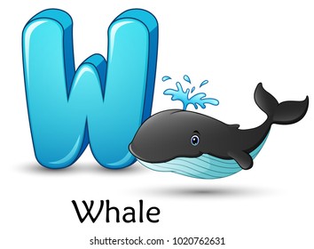 Letter W is for Whale cartoon alphabet