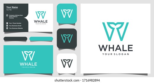 Letter W with whale line art Logo design inspiration. Vector graphic design template element. Graphic Symbol for Corporate Business Identity.