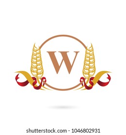 Letter w wheat logo template with ribbon. Organic concept. Nature icon symbol.