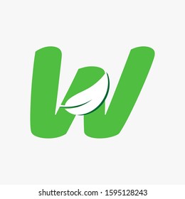 Letter W with white Leaf Vector