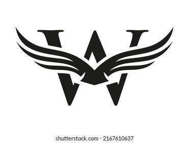 Letter W Wing Logo Design. Initial Flying Wing W Letter Logo. Letter W Wings Symbol Concept