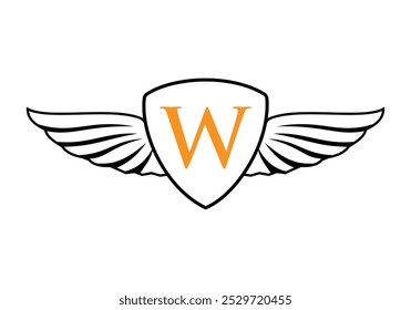 Letter W Wing Logo With Shield Icon Concept For Freight and Transportation Symbol