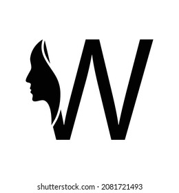 letter W woman face vector template logo beauty salon 