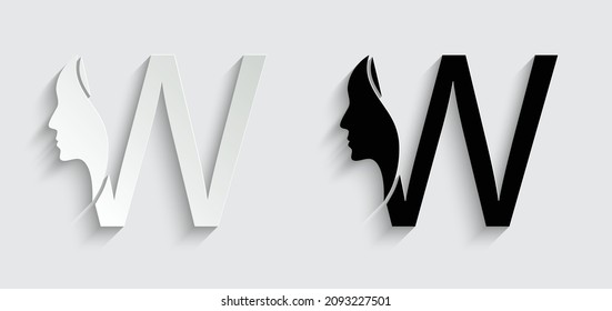 letter W woman face vector template logo beauty salon 
