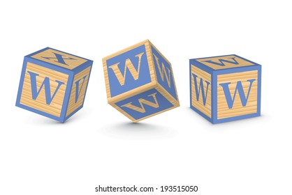 Letter W wooden alphabet blocks - vector illustration