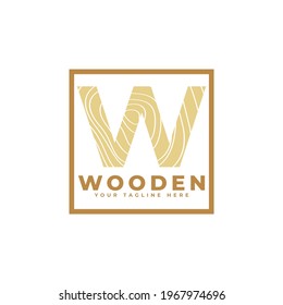 Letter W with Wooden Texture and Square Shape Logo. Usable for Business, Architecture, Real Estate, Construction and Building Logos