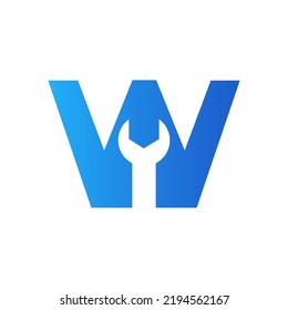 Letter W Wrench Symbol For Real Estate, Building, Construction Repair Logo Vector Template