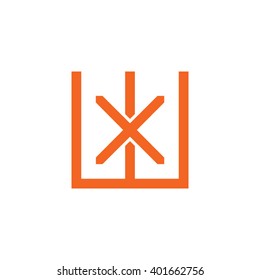 letter W and X monogram square shape logo orange