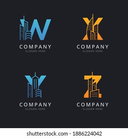 Letter W X Y and Z with abstract building logo template