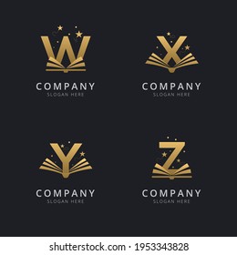 Letter W X Y and Z gold with abstract book logo template