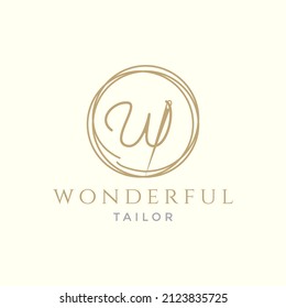 letter W with yarn needle tailor logo design, vector graphic symbol icon illustration