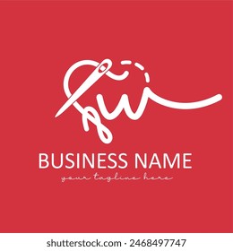 Letra w con hilo de aguja sastre y costura para el logotipo creativo casero, diseño de logotipo de moda boutique de moda de sastre moderno