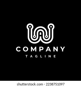 Diseño de plantillas de logotipo de tecnología digital de carta WA o AW