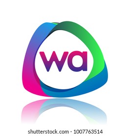 Letter WA logo with colorful splash background, letter combination logo design for creative industry, web, business and company.