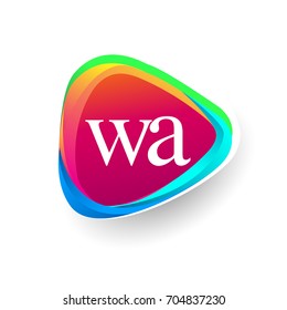 Letter WA logo in triangle shape and colorful background, letter combination logo design for company identity.