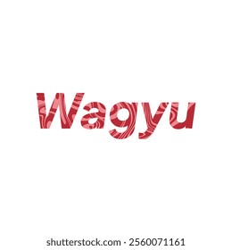 Letter Wagyu from fresh raw meat with marble. Vector latin meat alphabet.  Red tenderloin beef meat font for restaurants, butcher shop, farmers market.