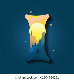 Letter I in warm colored ornaments vector