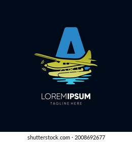 Letter A Water Plane Logo Design Vector Graphic Icon Emblem Illustration 