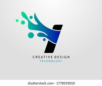 Letter I Water Splash Logo. Modern Techno Alphabet Splatter Icon, Template Design.