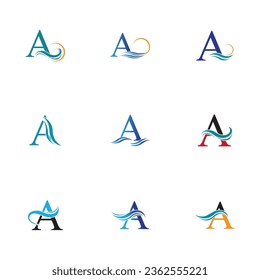 letter A and water waves vector illustration on white background