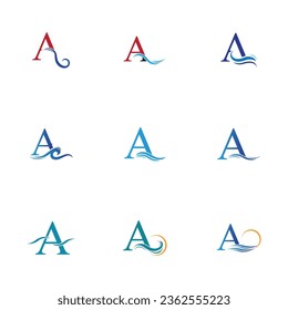 letter A and water waves vector illustration on white background