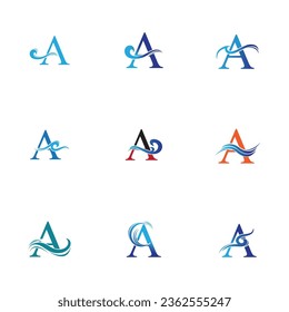 letter A and water waves vector illustration on white background