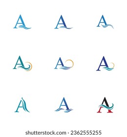 letter A and water waves vector illustration on white background