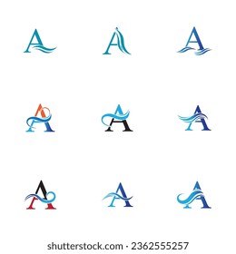 letter A and water waves vector illustration on white background