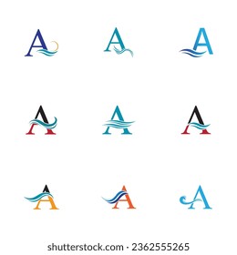 letter A and water waves vector illustration on white background