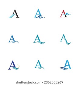 letter A and water waves vector illustration on white background