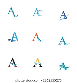 letter A and water waves vector illustration on white background