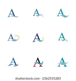 letter A and water waves vector illustration on white background