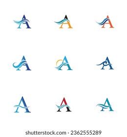 letter A and water waves vector illustration on white background