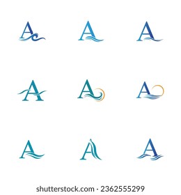 letter A and water waves vector illustration on white background