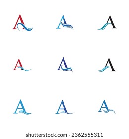 letter A and water waves vector illustration on white background