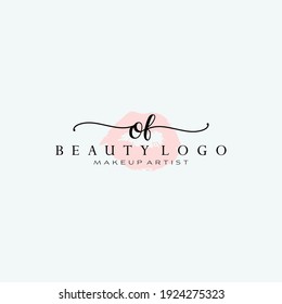 Letter OF Watercolor Lips Premade Logo Design, Logo for Makeup Artist Business Branding, Blush Beauty Boutique Logo Design, Calligraphy Logo