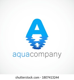 Letter A wave reflection of water logo aqua