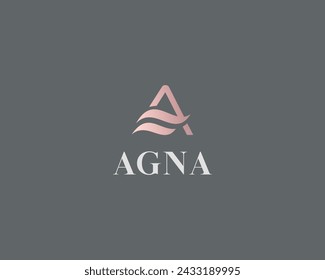 Letter A with waves logo. Creative water flow logo. Minimalist speed flight sign. Vector illustration.