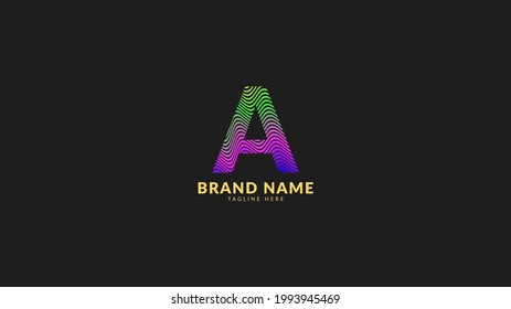 letter A wavy rainbow abstract colorful logo for creative and innovative company brand. print or web vector design element