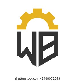 Letter WB Gear Logo Design for Service Center, Repair, Factory, Industrial, Digital and Mechanical Business