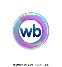 Letter WB logo with colorful circle, letter combination logo design with ring, circle object for creative industry, web, business and company.
