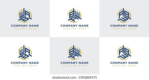 Letter WBA, WAB, BWA, BAW, AWB, ABW Hexagonal Technology Logo Set. Suitable for any business.