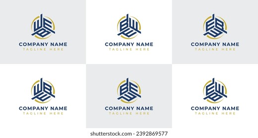 Letter WBE, WEB, BWE, BEW, EWB, EBW Hexagonal Technology Logo Set. Suitable for any business