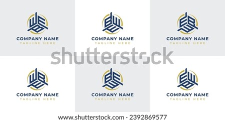 Letter WBE, WEB, BWE, BEW, EWB, EBW Hexagonal Technology Logo Set. Suitable for any business