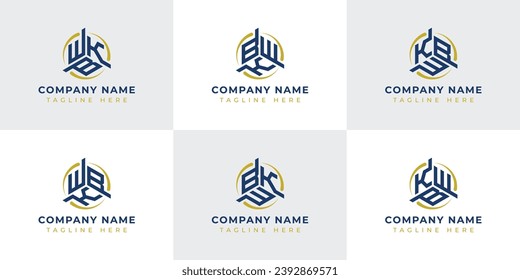 Letter WBK, WKB, BWK, BKW, KWB, KBW Hexagonal Technology Logo Set. Suitable for any business