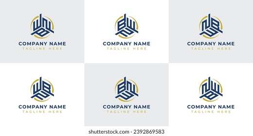 Letter WBN, WNB, BWN, BNW, NWB, NBW Hexagonal Technology Logo Set. Suitable for any business