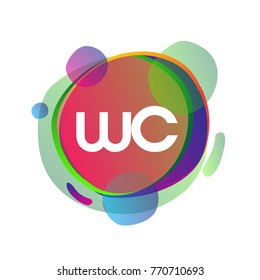 Letter WC logo with colorful splash background, letter combination logo design for creative industry, web, business and company.
