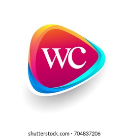 Letter WC logo in triangle shape and colorful background, letter combination logo design for company identity.